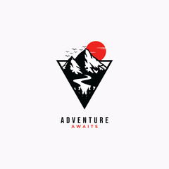 mountain outdoors vector graphic in vintage style. adventure traveling wilderness adventure logo illustration template.