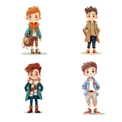 fashion cloth boy character set vector