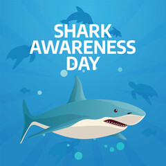 shark awareness day design template for celebration. shark awareness day vector template. shark vector design. flat shark design. fish silhouette.