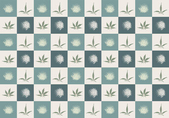 Cannabis flower with leaves seamless pattern background