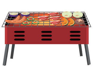 食材が乗ったバーベキューコンロ (BBQ)　アイコン　イラスト素材　ベクター