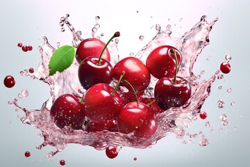 Fototapeta na wymiar Delicious cherry berry juice splash, isolated on white background