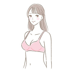 ピンクのブラジャーを着用した若くて可愛らしい女性のイラスト