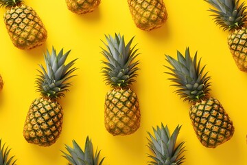 Yellow background filled with pineapple, citrus, web design fruit background