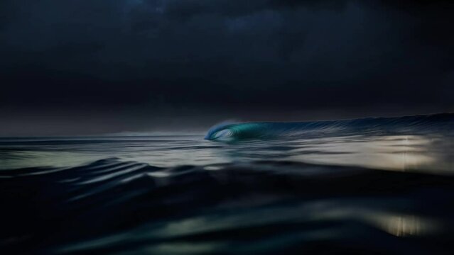 Moonlit Surf: Nature's Masterpiece - Video of a surf wave under a storm at sunset. Ideal for surf, travel, and nature-themed content. Reworked generative AI.