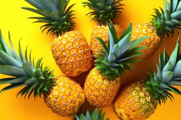 Fototapeta premium Yellow background filled with pineapple, citrus, web design fruit background