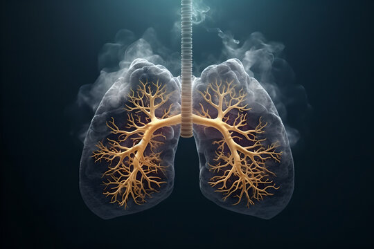 Unhealthy lungs due to smoking inhalation and environmental pollution. Respiratory problems due to air pollution. Lungs diseases