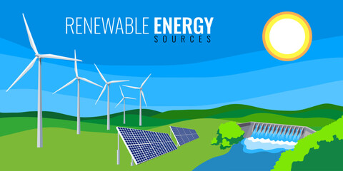 Renewable energy from nature for sustainable use. for a better world, vector, Illustration 