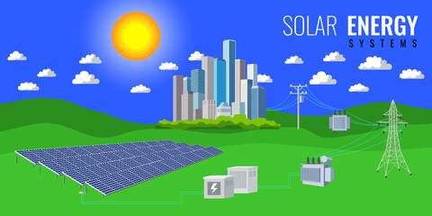 Solar cell solar energy made from cell panels, free energy from nature that never runs out. Let's take care of our planet. vector illustration