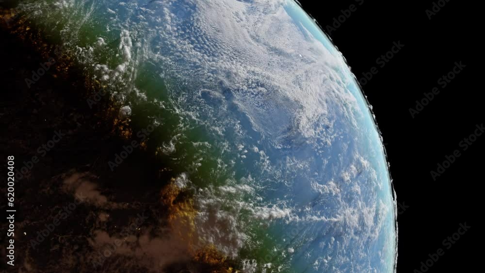 Poster earth globe close-up represents light and dark parts. global warming and environment concept. animat