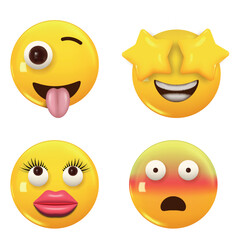 Fototapeta premium Set of 3d icon yellow color smile emoji. Set Icon Smile Emoji. Vector