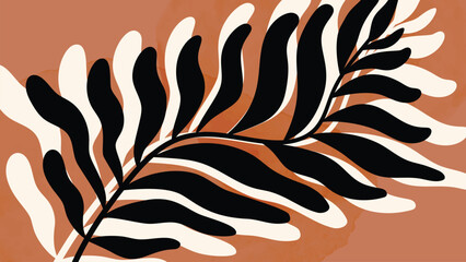 Abstract art autumn background vector. Botanic fall season hand drawn pattern design with leaves branch. Simple contemporary style illustrated Design for fabric, print, cover, banner, wallpaper.