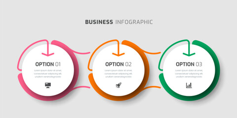 Business Infographic Template with Circle Label, Thin Line, 3 Options and Icon for Presentation