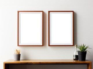 Mock up poster frame in interior background, Generative AI