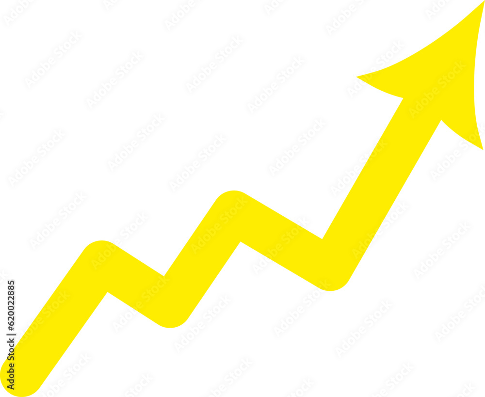Poster graph arrow up. growing yellow arrow. simple yellow graph. concept of growth and increase. growing c