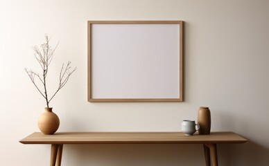 Mock up poster frame in interior background, Generative AI