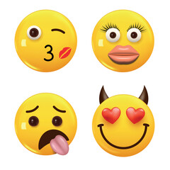 Set of 3d icon yellow color smile emoji. Set Icon Smile Emoji. Vector