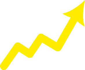 Graph arrow up. Growing yellow arrow. Simple yellow graph. Concept of growth and increase. Growing chart. Replaceable vector design.	