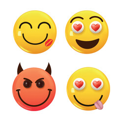 Set of 3d icon yellow color smile emoji. Set Icon Smile Emoji. Vector