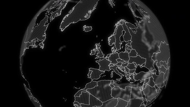 France Country alpha for editing Data analysis Technology Globe rotating, Cinematic video showcases digital globe rotating, zooming in on France country alpha for editing template
