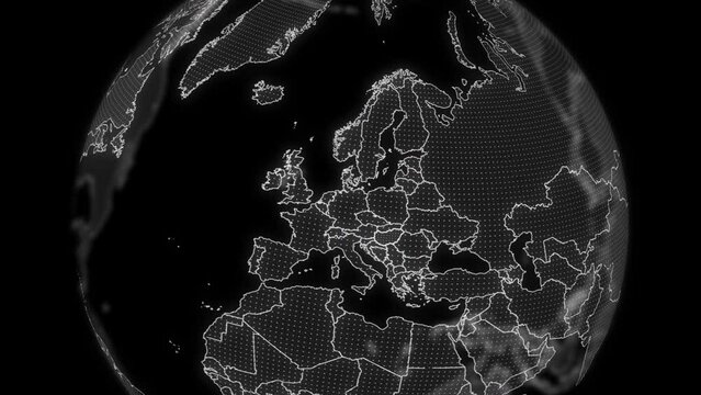 Hungary Country alpha for editing Data analysis Technology Globe rotating, Cinematic video showcases digital globe rotating, zooming in on Hungary country alpha for editing template