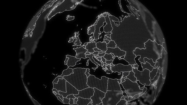 Albania Country alpha for editing Data analysis Technology Globe rotating, Cinematic video showcases digital globe rotating, zooming in on Albania country alpha for editing template