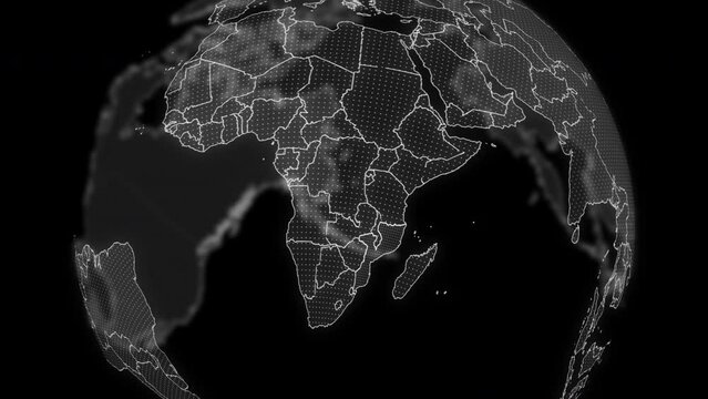 Mozambique Country alpha for editing Data analysis Technology Globe rotating, Cinematic video showcases digital globe rotating, zooming in on Mozambique country alpha for editing template
