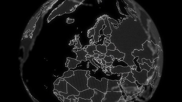 Bosnia and Herzegovina Country alpha for editing Technology Globe rotating, Cinematic video showcases digital globe rotating, zooming in on Bosnia and Herzegovina country alpha for editing template