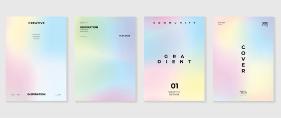 Idol lover posters set. Cute gradient holographic background vector with pastel colors, gradient mesh. Y2k trendy wallpaper design for social media, cards, banner, flyer, brochure.