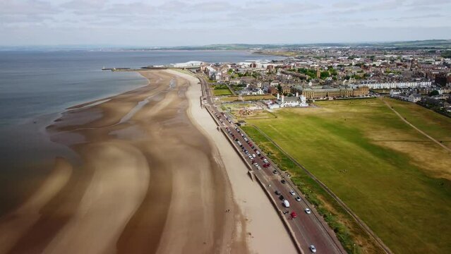 The coastline and the river estuary Ayr South Ayrshire Scotland, aerial
