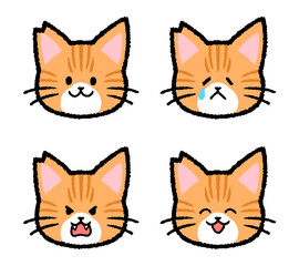 耳カットされた雄の茶トラ猫の表情セット