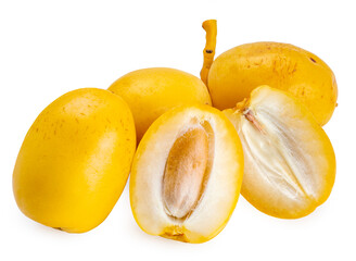 Date palm and slice isolated on white background, Fresh yellow date palm fruit isolated on white with clipping path.