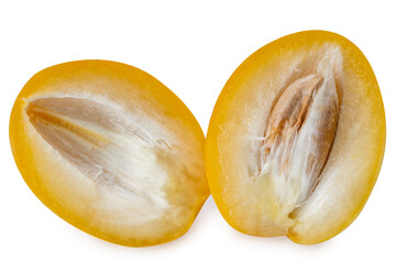 Date palm and slice isolated on white background, Fresh yellow date palm fruit isolated on white with clipping path.