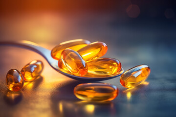 The picture presents the concept and benefits of cod liver oil or fish oil products.generative AI