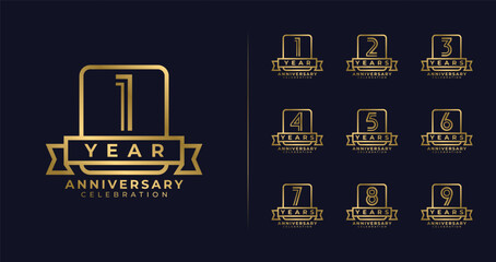 Set of anniversary logo with premium concept. 1, 2, 3, 4, 5, 6, 7, 8, 9, birthday symbol collections