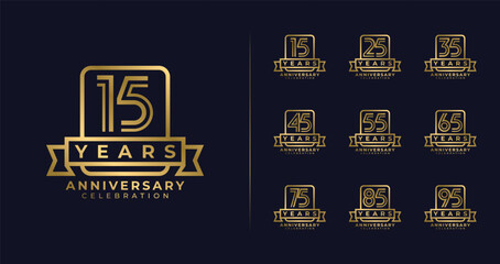 Fototapeta na wymiar Set of anniversary logo with premium concept. 15, 25, 35, 45, 55, 65, 75, 85, 95, birthday symbol collections