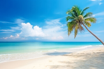 Fototapeta na wymiar Tropical beach with coconut palm trees. Generative AI
