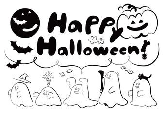 ハロウィンとジャックオランタンとおばけのベクターイラストセット