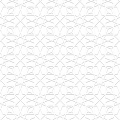 3d white arabic pattern. Seamless geometric pattern. Islamic pattern. ornament, persian motif, 3D. Ramadan Kareem white greeting card, banner. geometric ornate, shining vector illustration