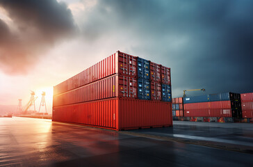 Fototapeta premium cargo shipping container working at sea port logistic busi. AI Generative.
