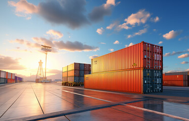 cargo shipping container working at sea port logistic busi. AI Generative.