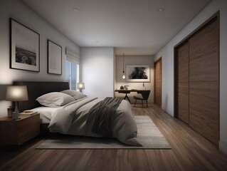 Interior design concept of luxury condo bedroom. AI Generative.