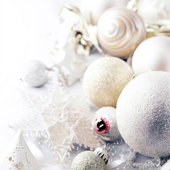 Christmas white background with christmas balls and decoration
