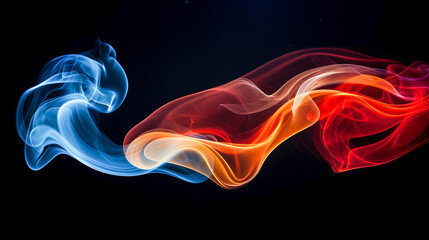 Singular intricately flowing colored smoke stream against background