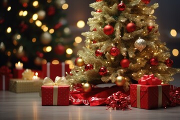 Fototapeta na wymiar Christmas concept, christmas tree and present box