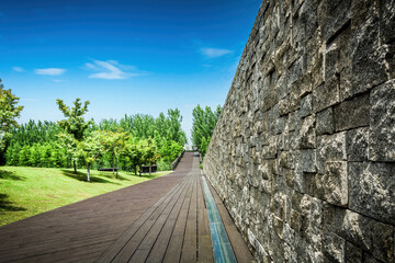 A glimpse of the stone wall in the beautiful park