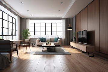 Fototapeta na wymiar A picture of a living room in a simulated luxury condo. AI Generative.