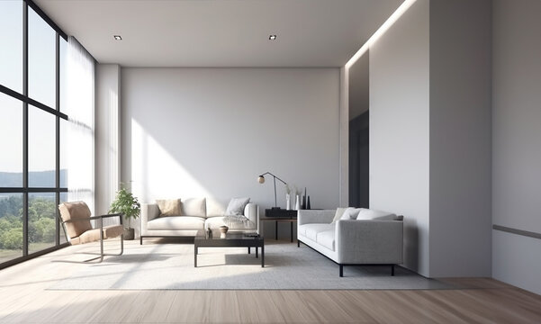 A picture of a living room in a simulated luxury condo. AI Generative.
