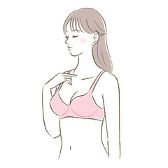 ピンクのブラジャーを着用した微笑む若い女性のイラスト