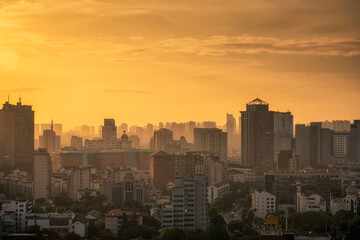 Fototapeta na wymiar Sunrise in a modern city in China